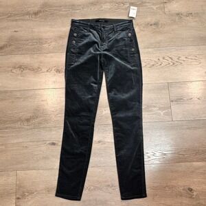 NWT J Brand Zion Mid Rise Skinny Velvet Button Detail Pants‎ 26 or 2 Dark Green